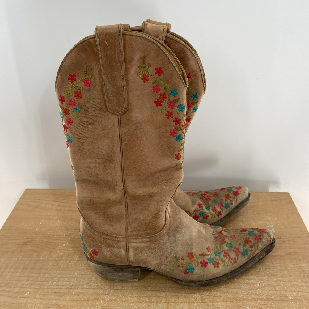 Old Gringo Yippee Ki Yay Western Roper Boots Floral Women 6.5 B Tan Snip Toe